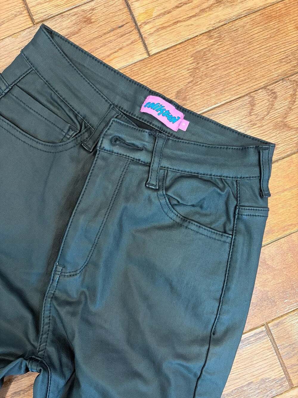 Edikted Luna Faux Leather Flare Pants Black Size S